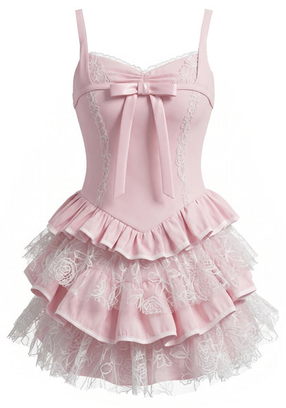 Fashionable Homecoming Dress spaghetti Strap Lace Bowknot Cascade A-Line Back to School Outfits Party Dress D7887