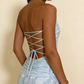 Light Blue Strapless Sheath Split Long Party Dress Wedding Guest Dress, D355