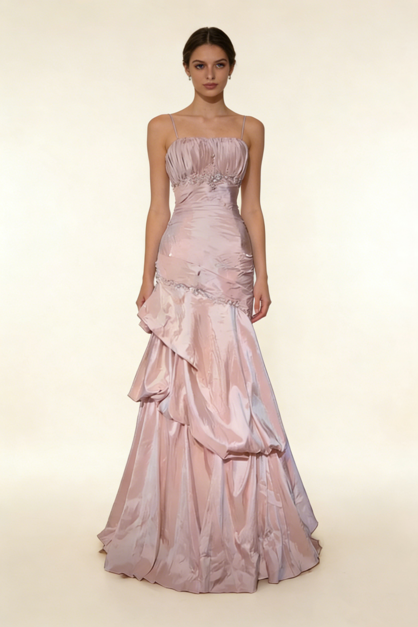 Light Pink Prom Dress Spaghetti Straps Mermaid Beading Vintage Long Party Dress Birthday Outfits, D899
