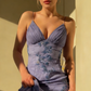 Lilac V Neck Straps Sheath Vintage Long Formal Prom Dress Evening Gown, D556