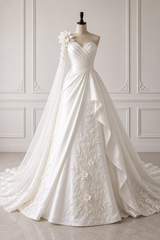 Pretty White Wedding Dress A-line Satin Bridal Dress M004