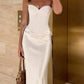 Pretty White Sweetheart Stretch Lining Satin Sheath Dress M023