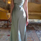 Pretty Mint Green Square-Neck Satin Sheath Dress Beading Rhinestones Party Dress M031