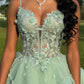 Pretty Mint Green Tulle Ball Gown Sweetheart Appliques Ruffles Prom Quinceanera Dress M044