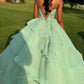 Pretty Mint Green Tulle Ball Gown Sweetheart Appliques Ruffles Prom Quinceanera Dress M044