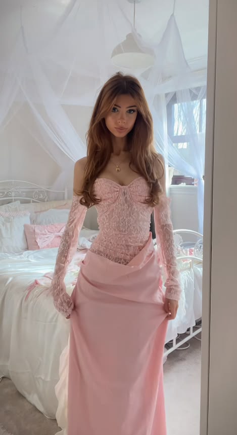 Feminine Pink Sheath Dress Sweetheart Lace Satin Evening Dress M046