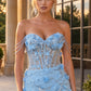 Romantic Light Blue Mermaid Dress Sweetheart Floral Appliques Beading Sequins Evening Dress M049