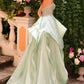 Pretty Light Green A-line Sweetheart Floral Appliques Beaded Ruffles Satin Dress Prom Dress Evening Dress M057