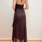 Vintage Brown Halter Neck Sheath Chiffon Long Evening Party Dresses, D1026