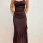 Vintage Brown Halter Neck Sheath Chiffon Long Evening Party Dresses, D1026