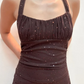 Vintage Brown Halter Neck Sheath Chiffon Long Evening Party Dresses, D1026