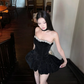 Shiny Velvet Strapless Sleeveless Ball Gown Sweet 16 Dress Homecoming Dress with Bowknot D1736