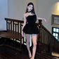 Shiny Velvet Strapless Sleeveless Ball Gown Sweet 16 Dress Homecoming Dress with Bowknot D1736