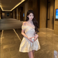 Elegant One Shoulder Lace Satin A-line Dress Mini Birthday Outfit D1738