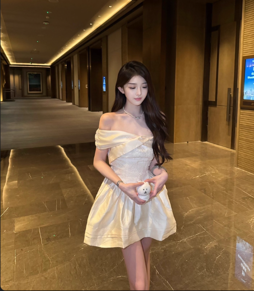 Elegant One Shoulder Lace Satin A-line Dress Mini Birthday Outfit D1738