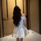 Elegant One Shoulder Lace Satin A-line Dress Mini Birthday Outfit D1738
