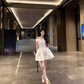 Elegant One Shoulder Lace Satin A-line Dress Mini Birthday Outfit D1738