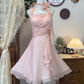 Cute Flouncing Fold Pink Halter Empire Dress Sweet 16  Party Dress  D1744