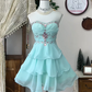 Cute Sleeveless Sweetheart Neckline Swarovski Crystal Layered Ruffles Party Dress Homecoming Dress  D1747