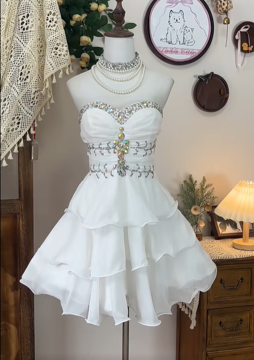 Cute Sleeveless Sweetheart Neckline Swarovski Crystal Layered Ruffles Party Dress Homecoming Dress  D1747