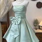Elegant Strapless Fold Ruffle A Line Stretch Satin Prom Dress Sweet 16 Dress Birthday Party Dress with Bowknot D1749