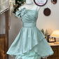 Cute Spaghetti Straps Sleeveless Fold A Line Tiered Dress Birthday Party Dress Homecoming Dress with Bowknot D1750