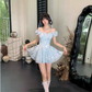Seaside Lace Square Neckline Ruffle Floral Mini Ball Gown Sweet 16 Dress Homecoming Dress D1755