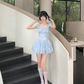 Seaside Lace Square Neckline Ruffle Floral Mini Ball Gown Sweet 16 Dress Homecoming Dress D1755