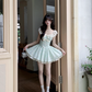 Pretty Lace Square Neckline Floral Fold Tiered Short Prom Dress Birthday Party Dress with Bowknot D1756