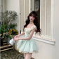 Pretty Lace Square Neckline Floral Fold Tiered Short Prom Dress Birthday Party Dress with Bowknot D1756
