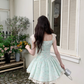 Pretty Lace Square Neckline Floral Fold Tiered Short Prom Dress Birthday Party Dress with Bowknot D1756