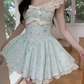 Pretty Lace Square Neckline Floral Fold Tiered Short Prom Dress Birthday Party Dress with Bowknot D1756
