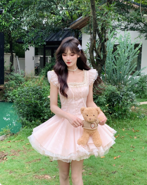 Cute Square Neckline Pleated Cascade Bubble Short Prom Dress Homecoming Dress Quinceanera DressD1758