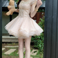 Cute Square Neckline Pleated Cascade Bubble Short Prom Dress Homecoming Dress Quinceanera DressD1758