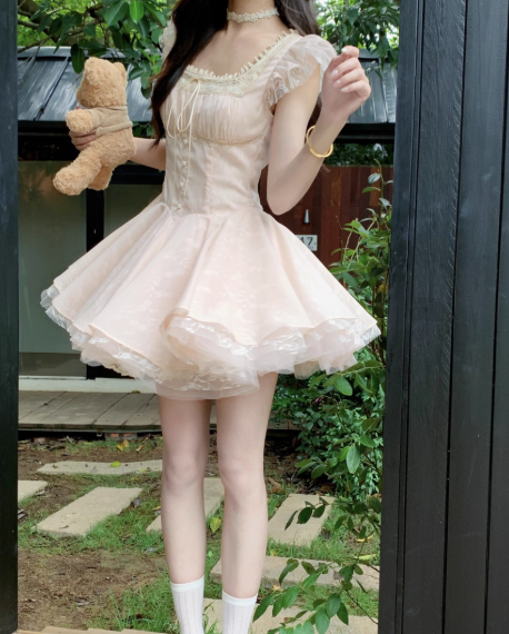 Cute Square Neckline Pleated Cascade Bubble Short Prom Dress Homecoming Dress Quinceanera DressD1758