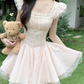 Cute Square Neckline Pleated Cascade Bubble Short Prom Dress Homecoming Dress Quinceanera DressD1758