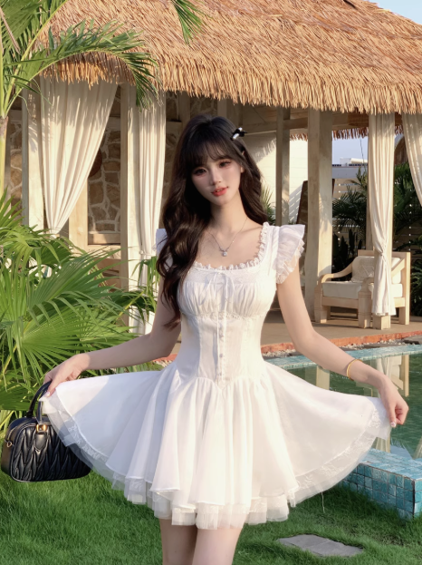 Cute Square Neckline Pleated Cascade Bubble Short Prom Dress Homecoming Dress Quinceanera DressD1758