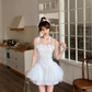 Elegant Spaghetti Straps Sleeveless Tiered Lace Ballet Skirt Homecoming Dress with Handmade Flower D1759