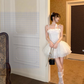 Elegant Spaghetti Straps Sleeveless Tiered Lace Ballet Skirt Homecoming Dress with Handmade Flower D1759