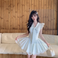 Pretty V-neck Lace-up Sleeveless Lace Tiered Pleated Homecoming Dress Party Dress D1760