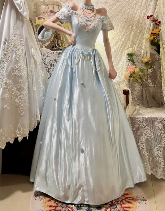 Gorgeous Short Sleeve Bateall Pearl Pleated  Sweet 16 Prom Dress Quinceanera Dress with Handmade flower D1762