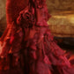 Vintage One - Shoulder 3D Floral Sheath Tiered Train Evening Dress Wedding Dress D1764
