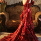 Vintage One - Shoulder 3D Floral Sheath Tiered Train Evening Dress Wedding Dress D1764