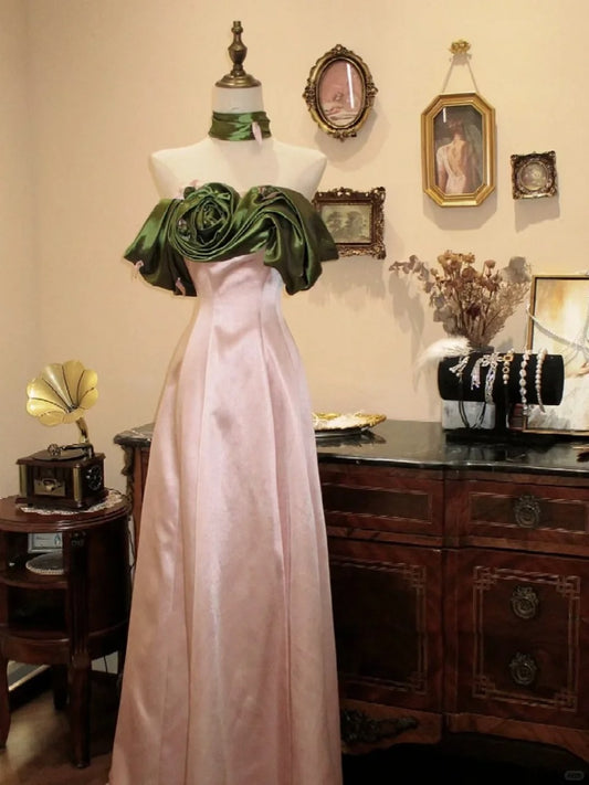Gorgeous A Line Strapless Handmade Flower Prom Dress Luxury Dinners Dress  D1765
