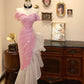 Shiny Sweetheart Neckline Pleated Tulle Mermaid Sheath Prom Dress Evening Dress Gala Dress D1767