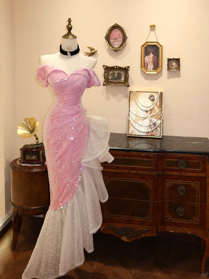 Shiny Sweetheart Neckline Pleated Tulle Mermaid Sheath Prom Dress Evening Dress Gala Dress D1767