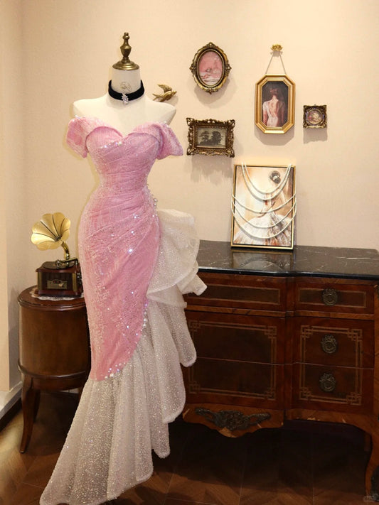Shiny Sweetheart Neckline Pleated Tulle Mermaid Sheath Prom Dress Evening Dress Gala Dress D1767