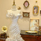 Elegant Strapless Sheath Mermaid Pleated Handmade Rose Wedding Dress Prom Dress Evening Dress  D1771