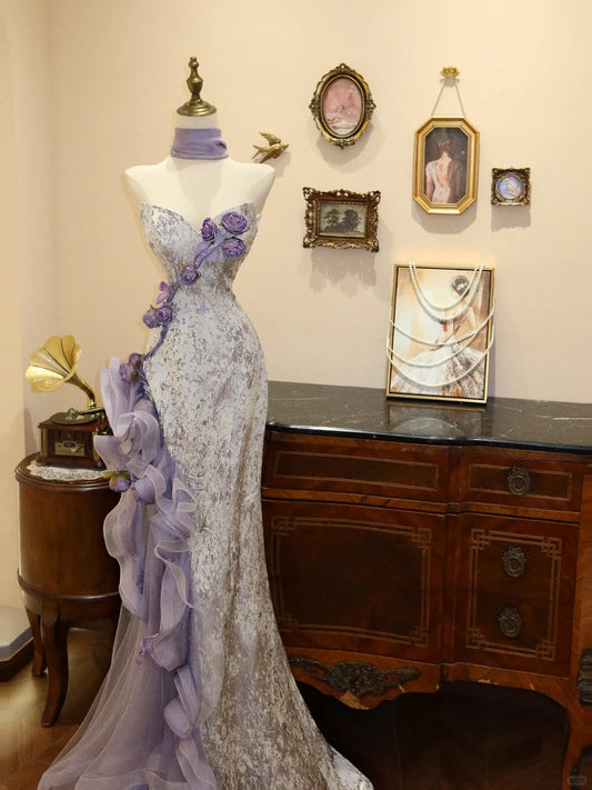 Pretty Sweetheart Neckline Sheath Mermaid Handmade Rose Ruffle Prom Dress Wedding Dress Celebrity Dress  D1772