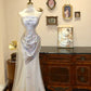Gorgeous Strapless Embroider Flower Back Wraps Tulle Evening Dress Prom Dress Wedding Dress  D1773